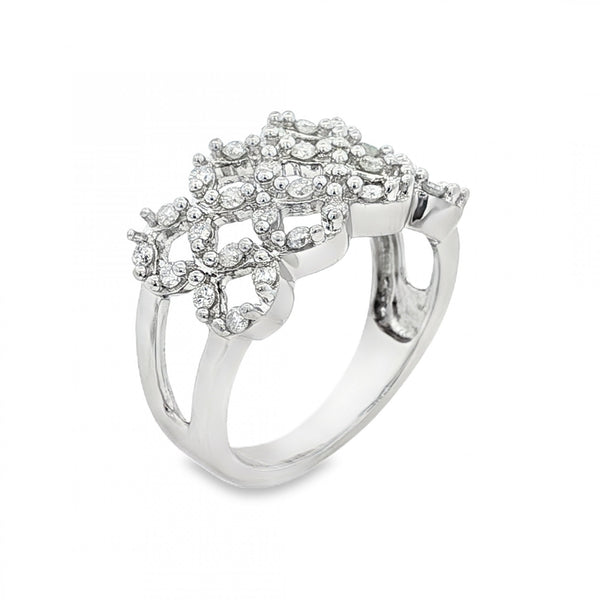9ct White Gold Diamond Lattice Ring - Size O - 5.7g
