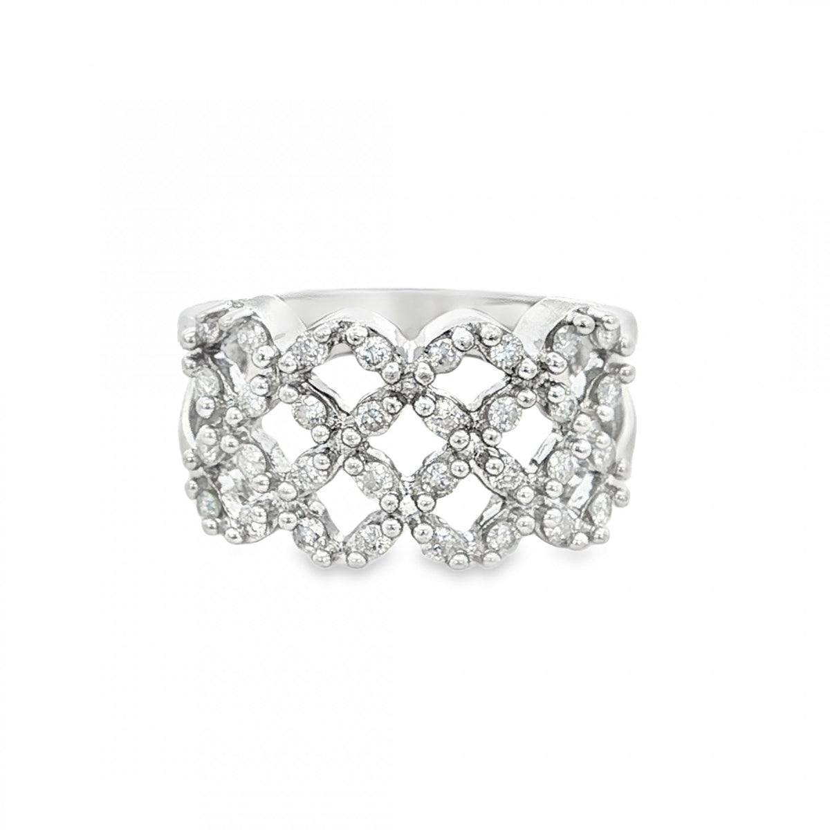 9ct White Gold Diamond Lattice Ring - Size O - 5.7g