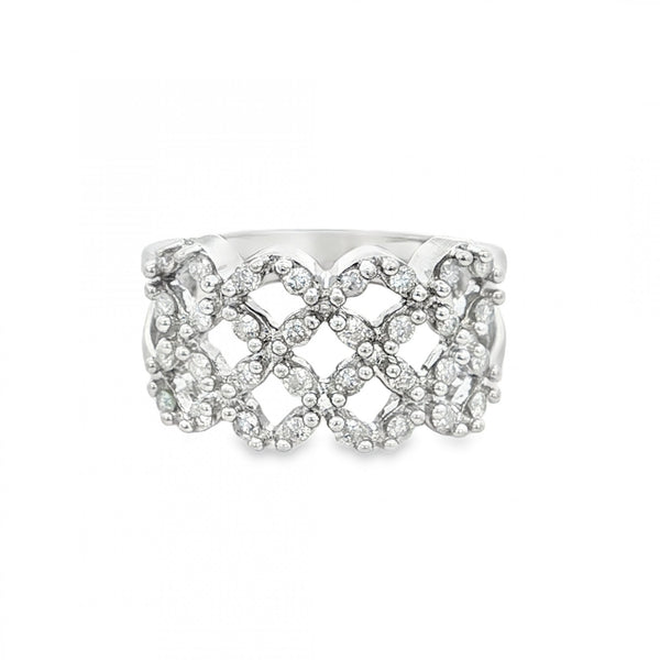 9ct White Gold Diamond Lattice Ring - Size O - 5.7g