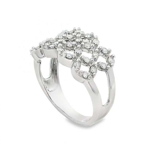 9ct White Gold Diamond Lattice Ring - Size O - 5.7g