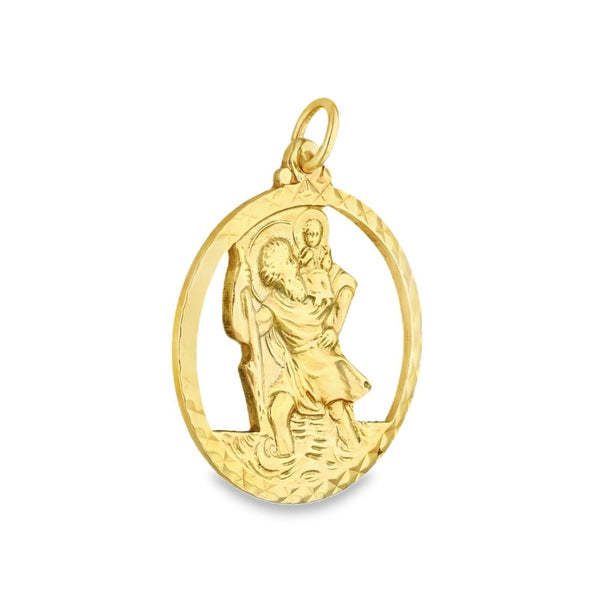 9ct Yellow Gold Round Open St. Christopher Pendant - 26x30x2mm
