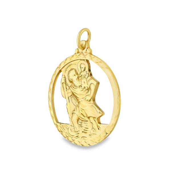 9ct Yellow Gold Round Open St. Christopher Pendant - 26x30x2mm