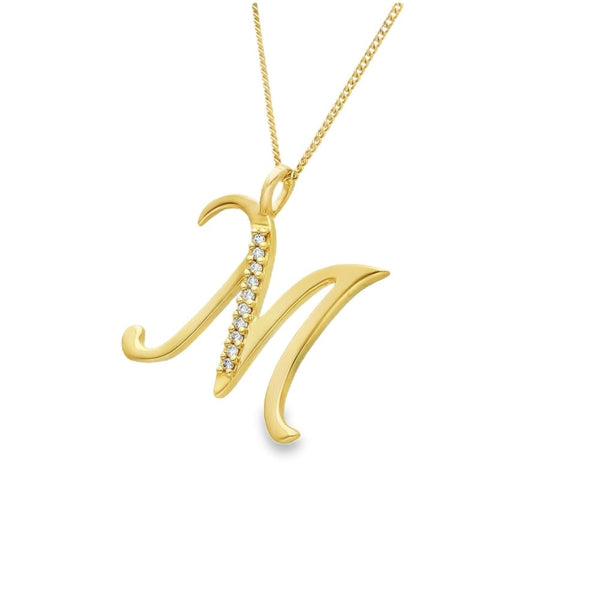 9ct Yellow Gold Diamond Initial ‘M’ Pendant & Necklace - 0.05ct