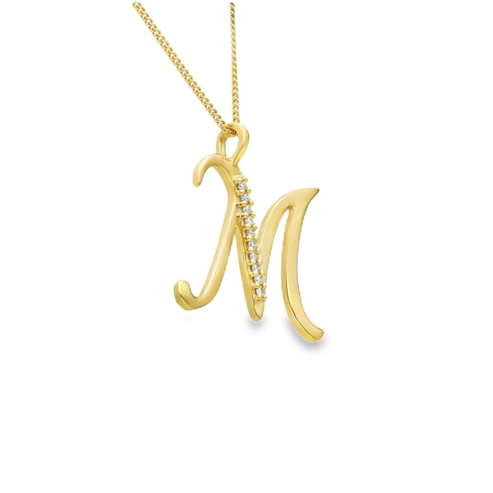 9ct Yellow Gold Diamond Initial ‘M’ Pendant & Necklace - 0.05ct