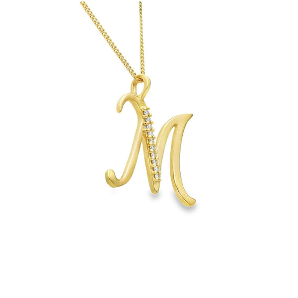 9ct Yellow Gold Diamond Initial ‘M’ Pendant & Necklace - 0.05ct