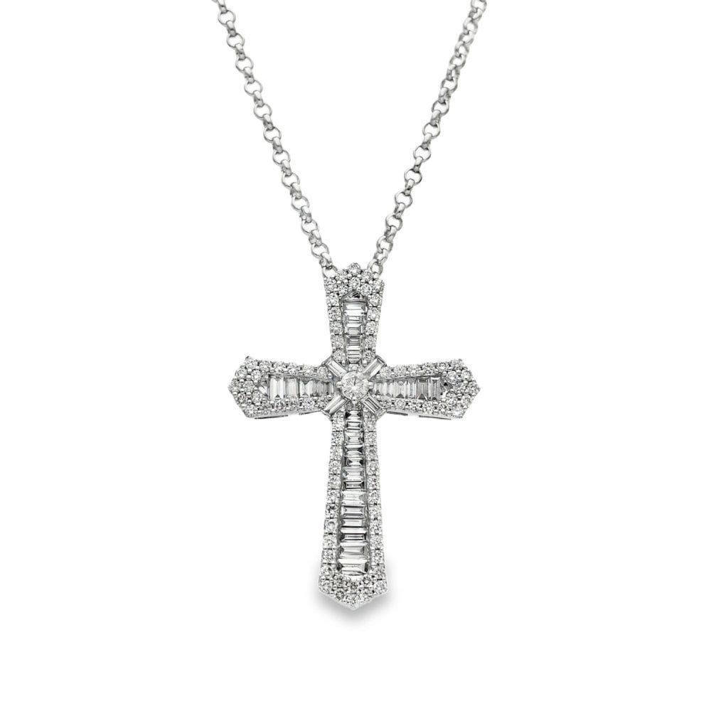 9ct White Gold Diamond Cross Pendant & Necklace - 22" - 2.46ct