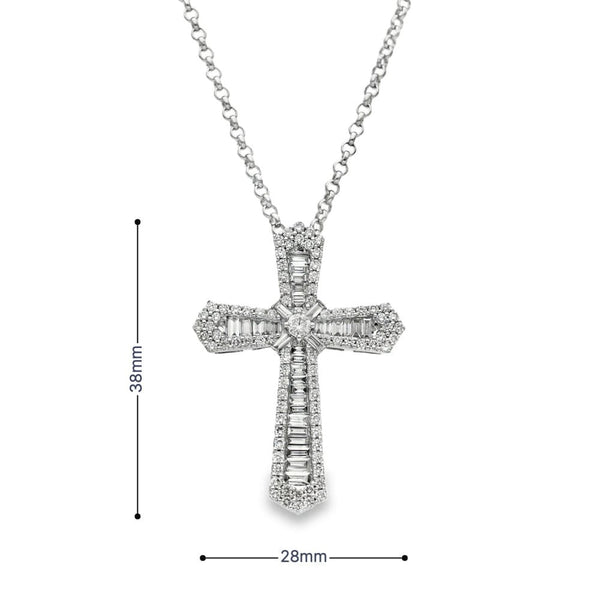 9ct White Gold Diamond Cross Pendant & Necklace - 22" - 2.46ct