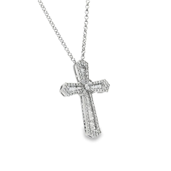 9ct White Gold Diamond Cross Pendant & Necklace - 22" - 2.46ct