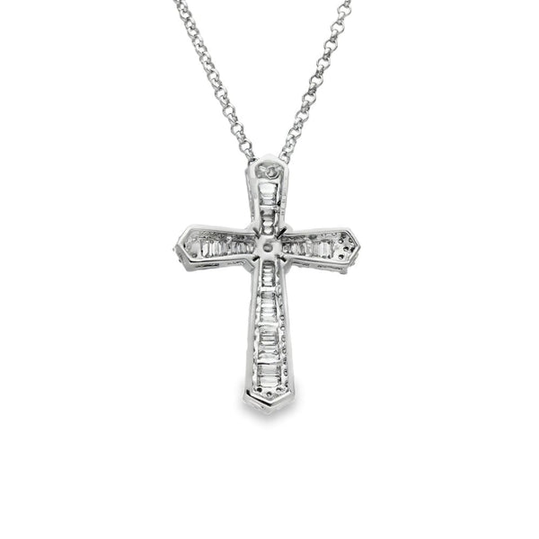 9ct White Gold Diamond Cross Pendant & Necklace - 22" - 2.46ct