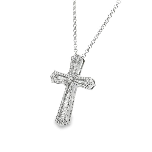 9ct White Gold Diamond Cross Pendant & Necklace - 22" - 2.46ct