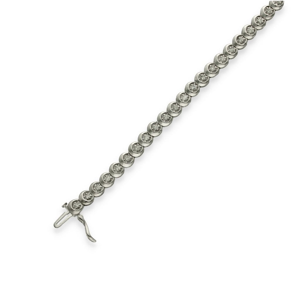 9ct White Gold Illusion-Set Diamond Tennis Bracelet - 7" -1.00ct