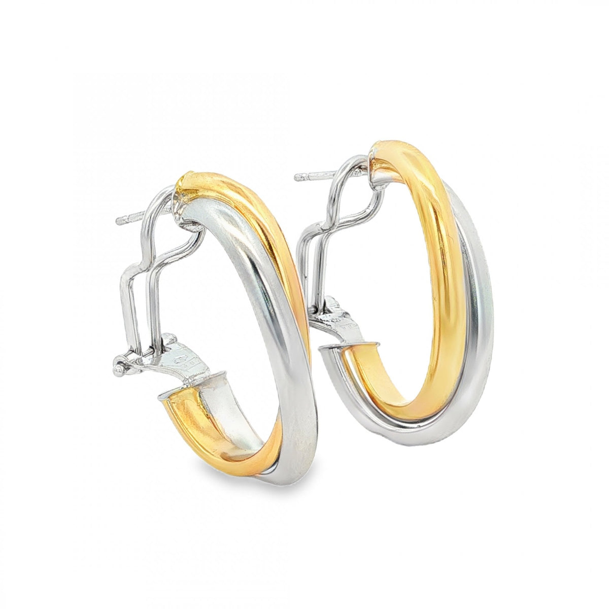 18ct Yellow & White Gold Double Crossover Hoop Earrings - 7x29mm