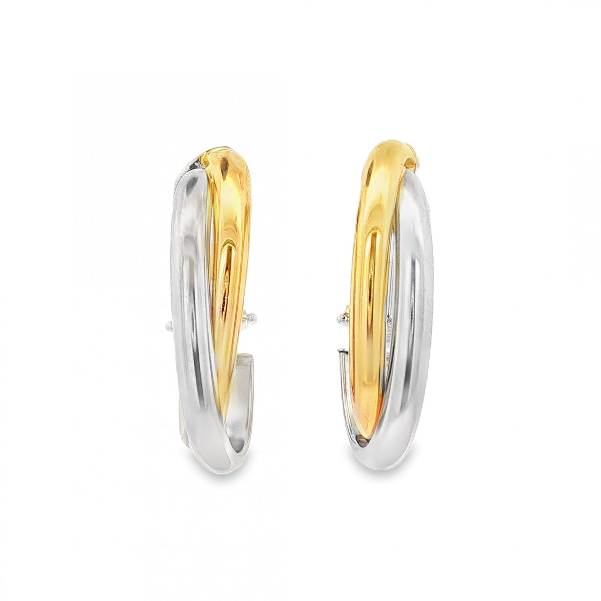 18ct Yellow & White Gold Double Crossover Hoop Earrings - 7x29mm