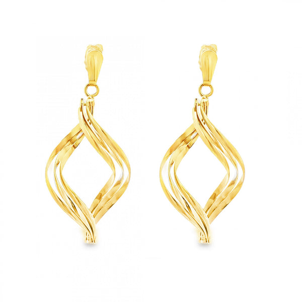 9ct Yellow Gold Twist Drop Earrings - 18x42mm - 4.0g