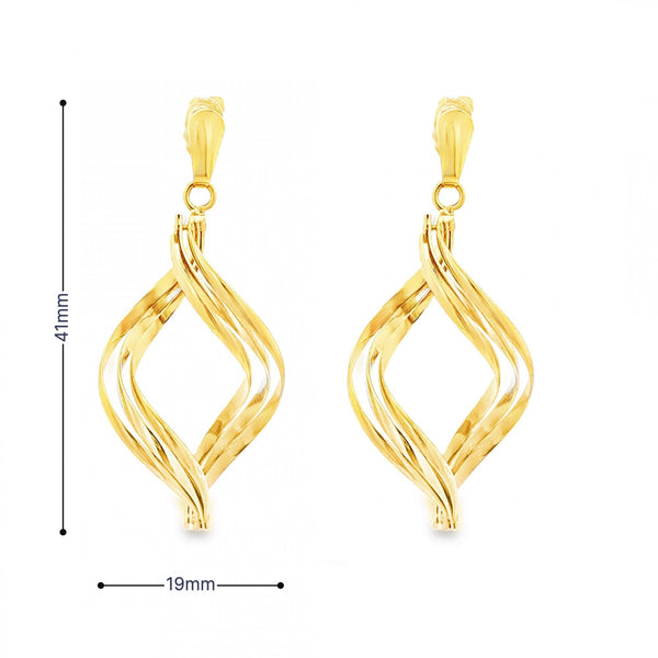 9ct Yellow Gold Twist Drop Earrings - 18x42mm - 4.0g