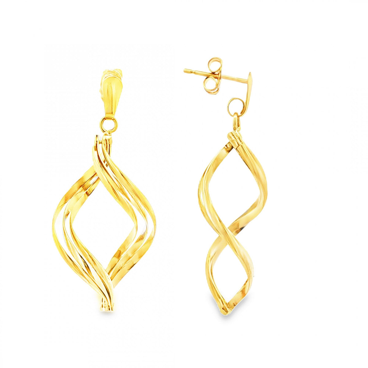 9ct Yellow Gold Twist Drop Earrings - 18x42mm - 4.0g