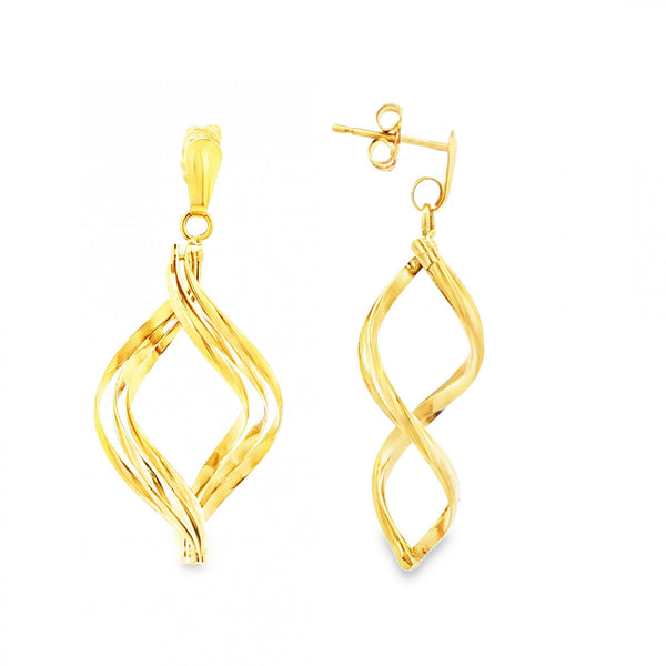 9ct Yellow Gold Twist Drop Earrings - 18x42mm - 4.0g