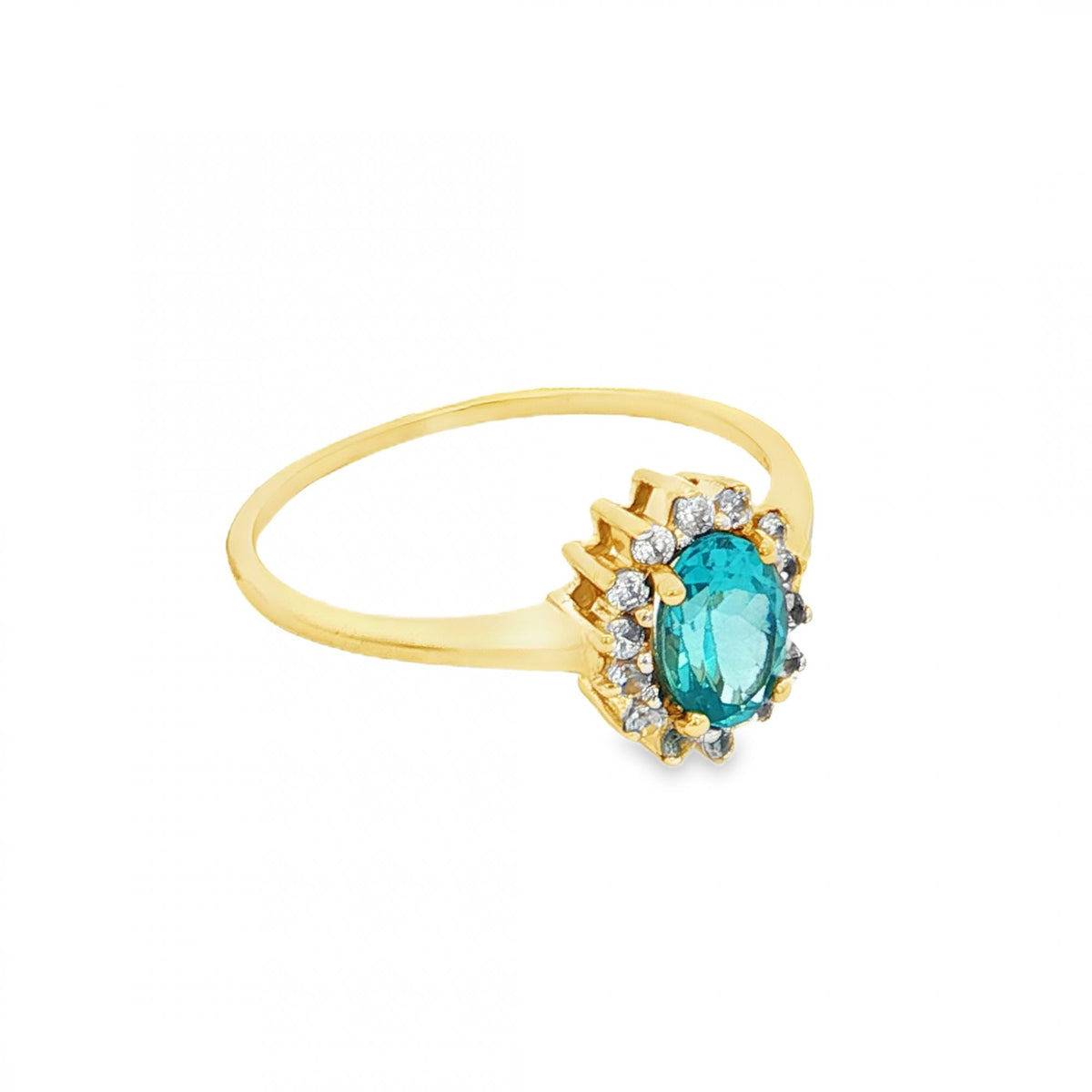 9ct Yellow Gold Blue Topaz & CZ Cluster Ring - Size R½ - 2.2g