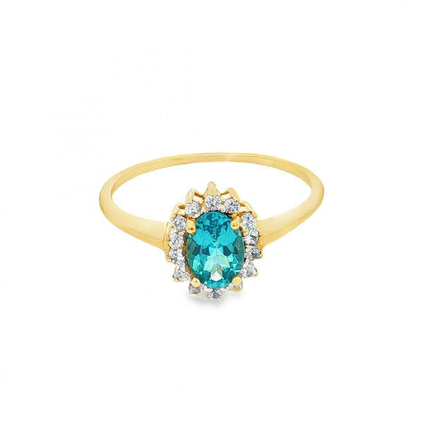 9ct Yellow Gold Blue Topaz & CZ Cluster Ring - Size R½ - 2.2g