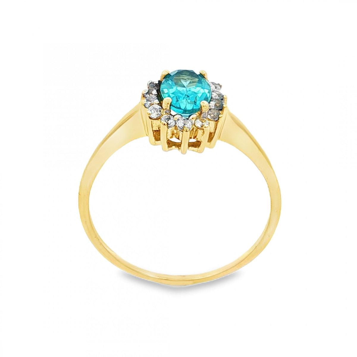 9ct Yellow Gold Blue Topaz & CZ Cluster Ring - Size R½ - 2.2g