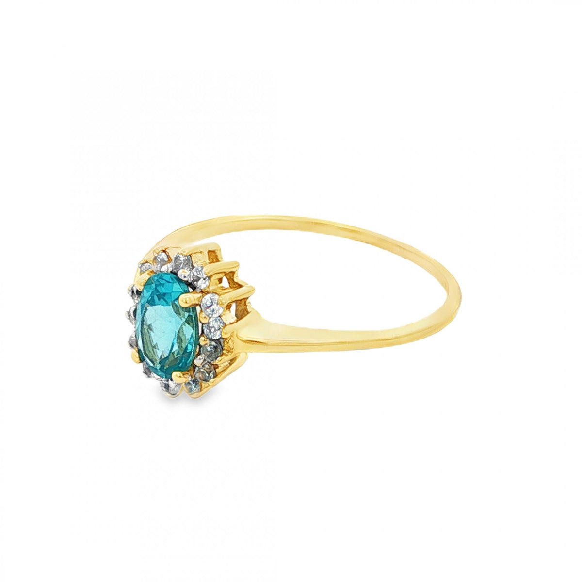 9ct Yellow Gold Blue Topaz & CZ Cluster Ring - Size R½ - 2.2g