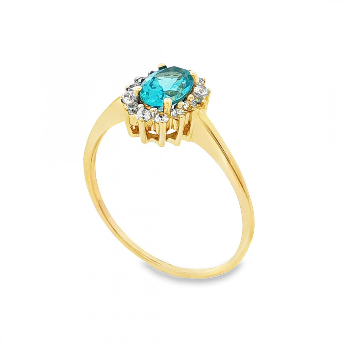 9ct Yellow Gold Blue Topaz & CZ Cluster Ring - Size R½ - 2.2g
