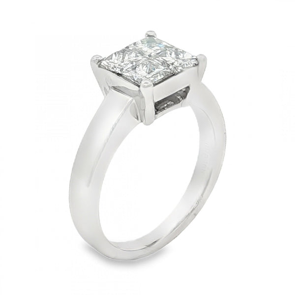 18ct White Gold Pressure Set Princess Cut Diamond Ring - Size H½