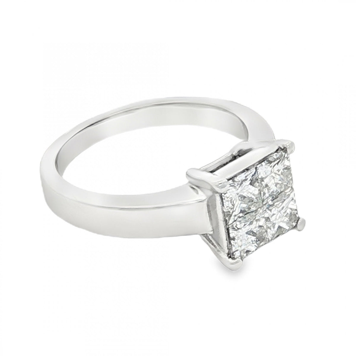 18ct White Gold Pressure Set Princess Cut Diamond Ring - Size H½
