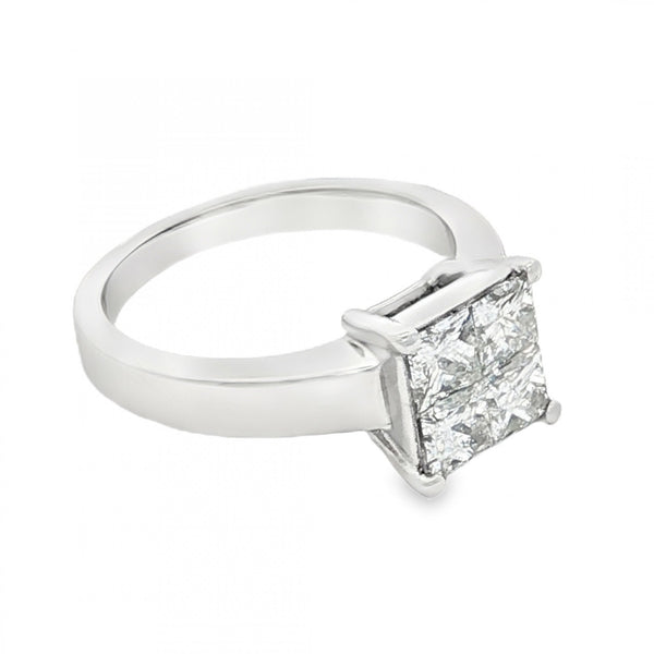 18ct White Gold Pressure Set Princess Cut Diamond Ring - Size H½