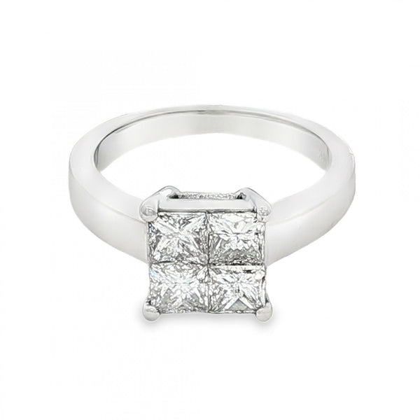 18ct White Gold Pressure Set Princess Cut Diamond Ring - Size H½