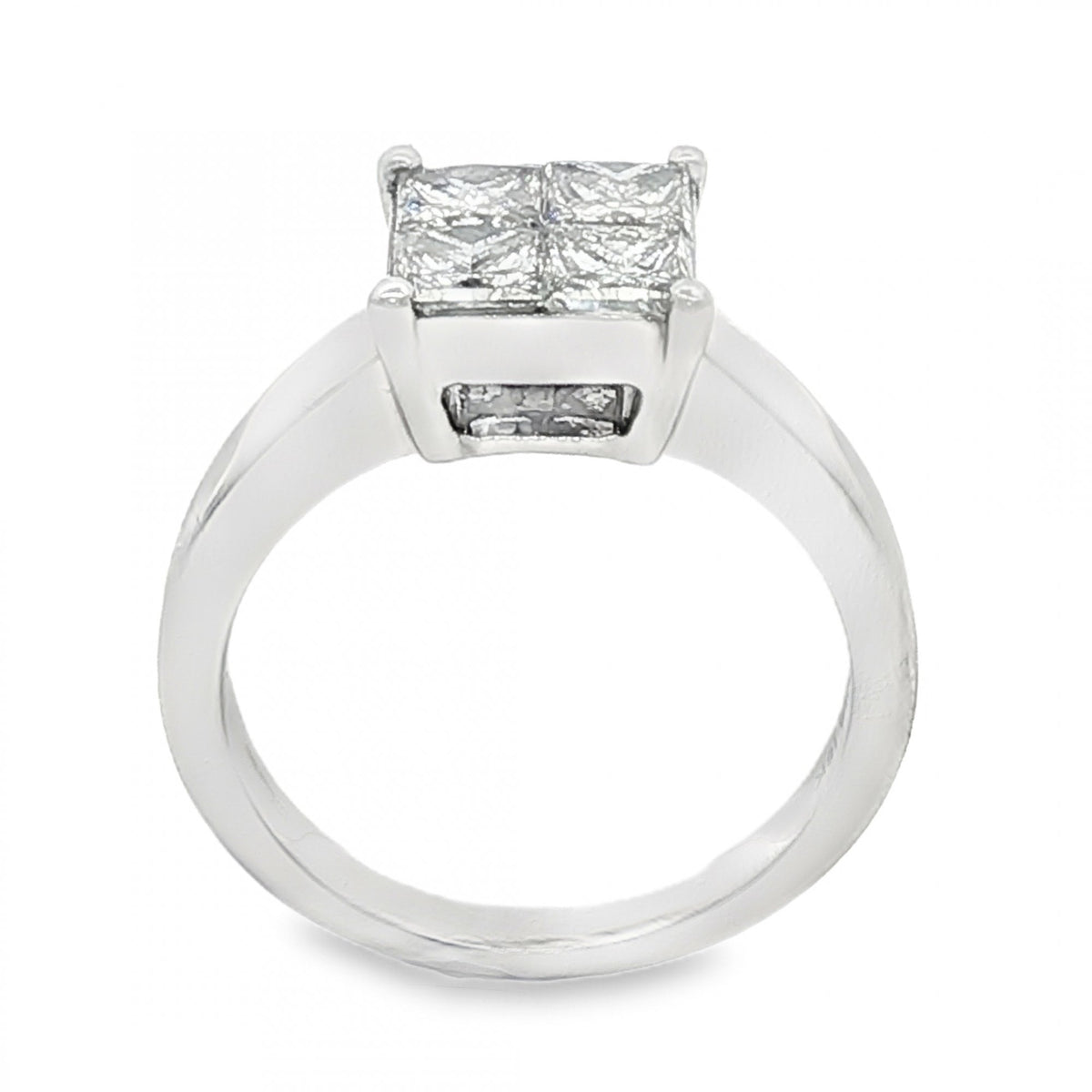 18ct White Gold Pressure Set Princess Cut Diamond Ring - Size H½