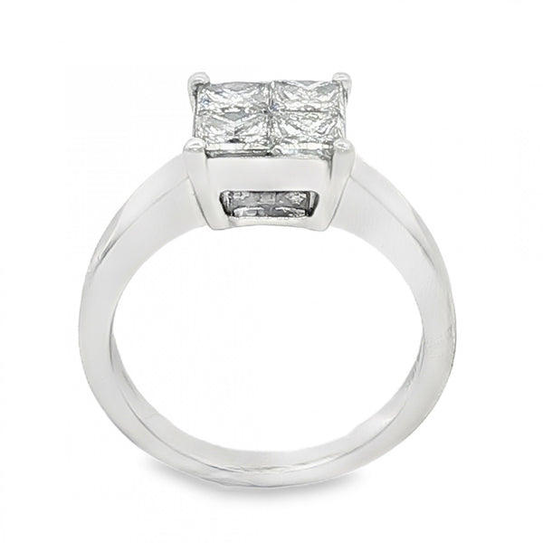 18ct White Gold Pressure Set Princess Cut Diamond Ring - Size H½