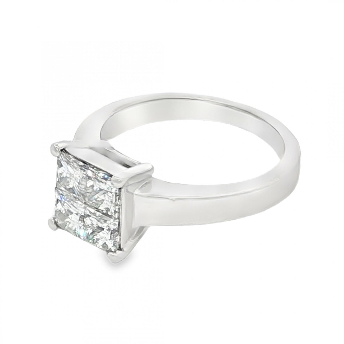 18ct White Gold Pressure Set Princess Cut Diamond Ring - Size H½