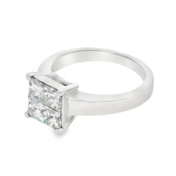 18ct White Gold Pressure Set Princess Cut Diamond Ring - Size H½