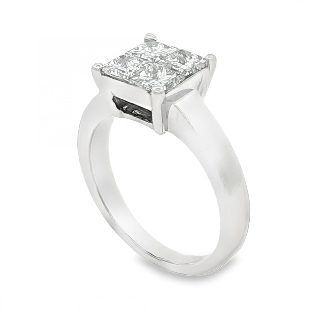 18ct White Gold Pressure Set Princess Cut Diamond Ring - Size H½