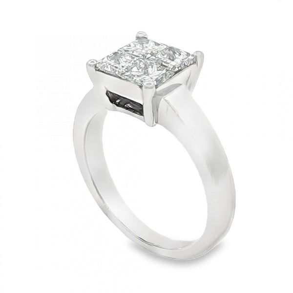 18ct White Gold Pressure Set Princess Cut Diamond Ring - Size H½