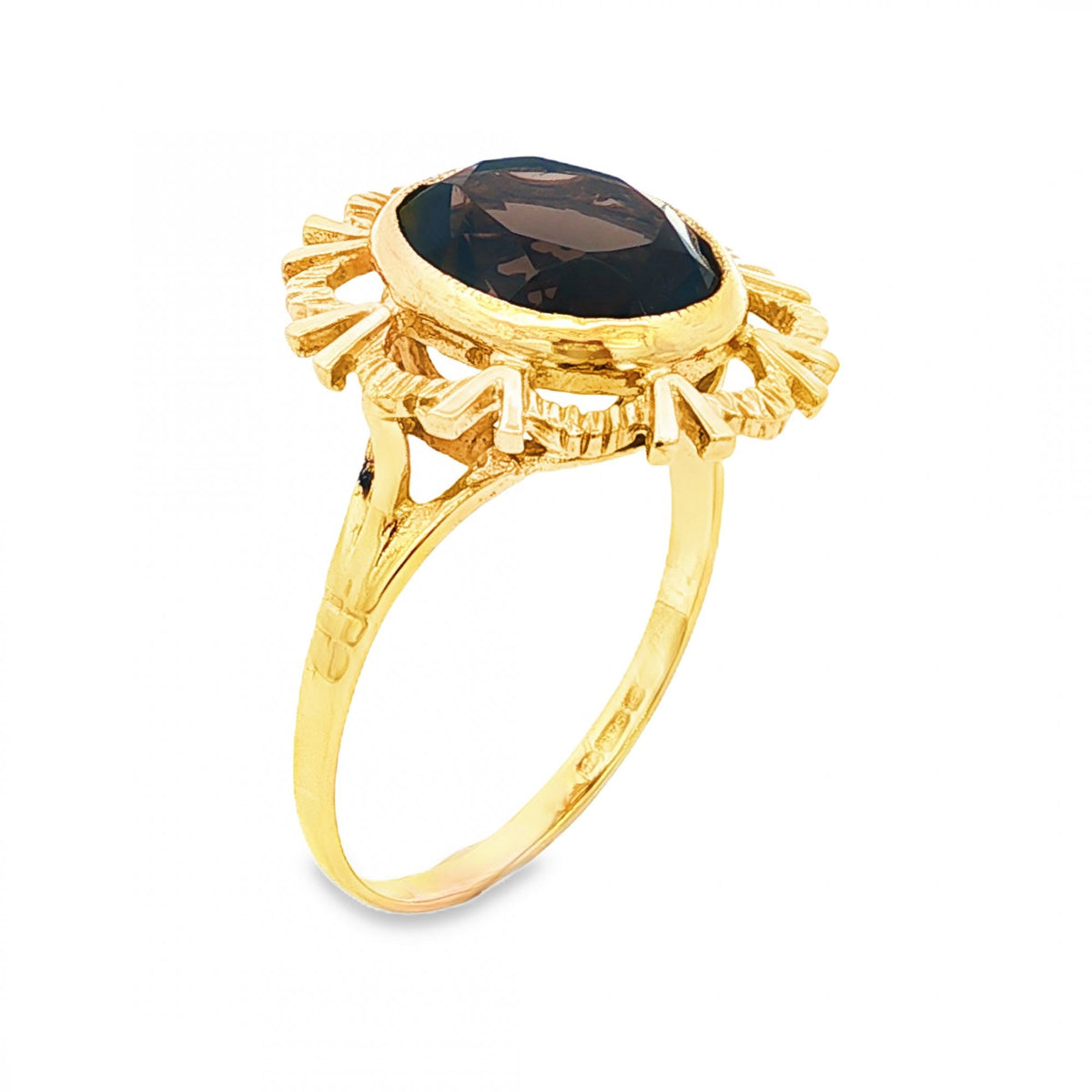 9ct Yellow Gold Smokey Quartz Dress Ring - Size R½ - 3.8g