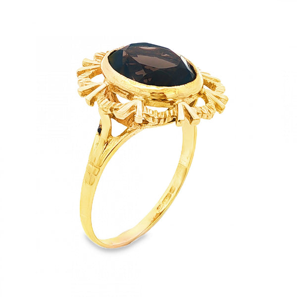 9ct Yellow Gold Smokey Quartz Dress Ring - Size R½ - 3.8g