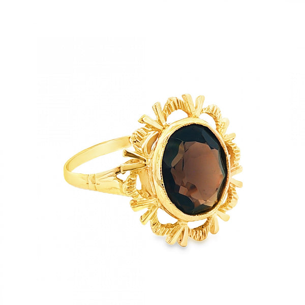 9ct Yellow Gold Smokey Quartz Dress Ring - Size R½ - 3.8g