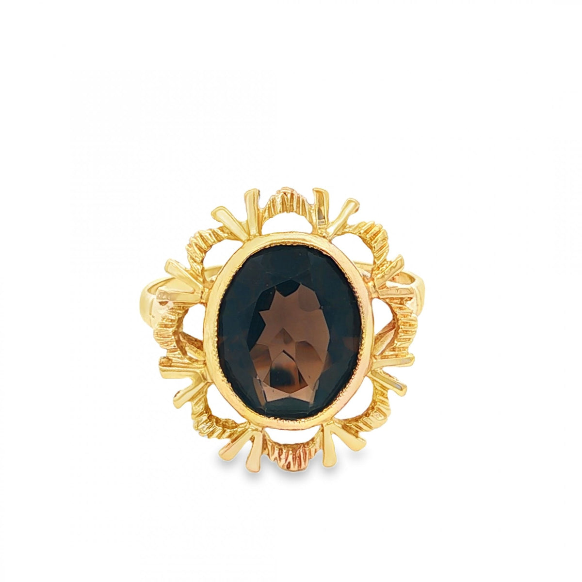 9ct Yellow Gold Smokey Quartz Dress Ring - Size R½ - 3.8g