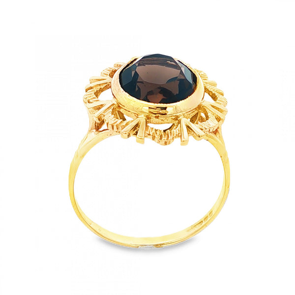 9ct Yellow Gold Smokey Quartz Dress Ring - Size R½ - 3.8g