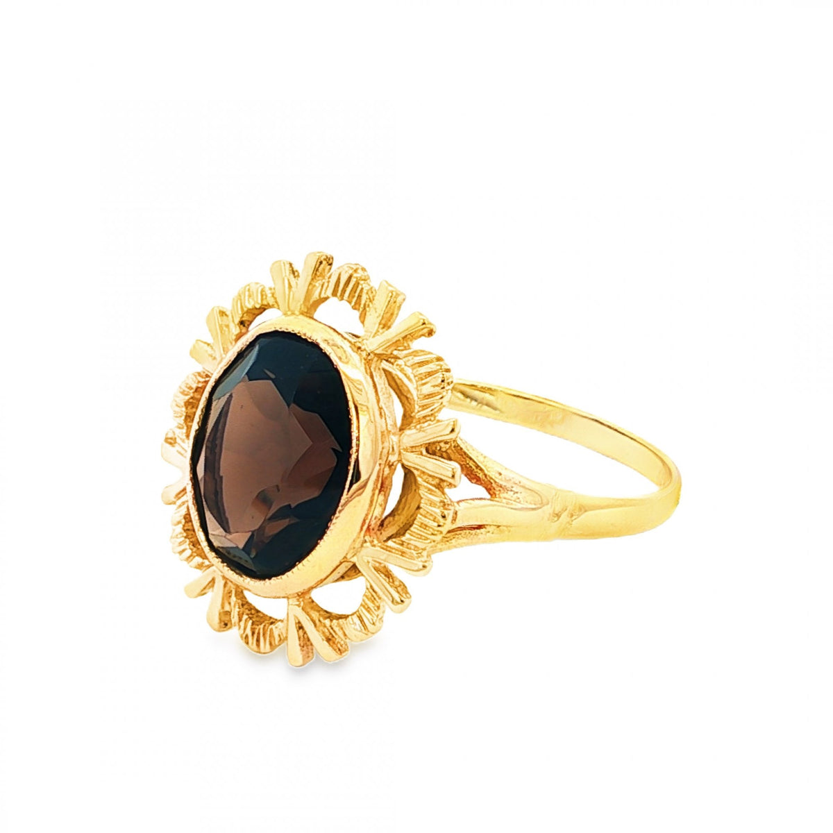 9ct Yellow Gold Smokey Quartz Dress Ring - Size R½ - 3.8g