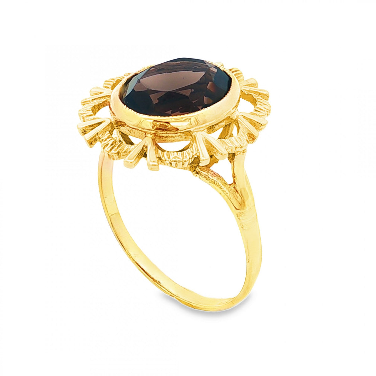 9ct Yellow Gold Smokey Quartz Dress Ring - Size R½ - 3.8g