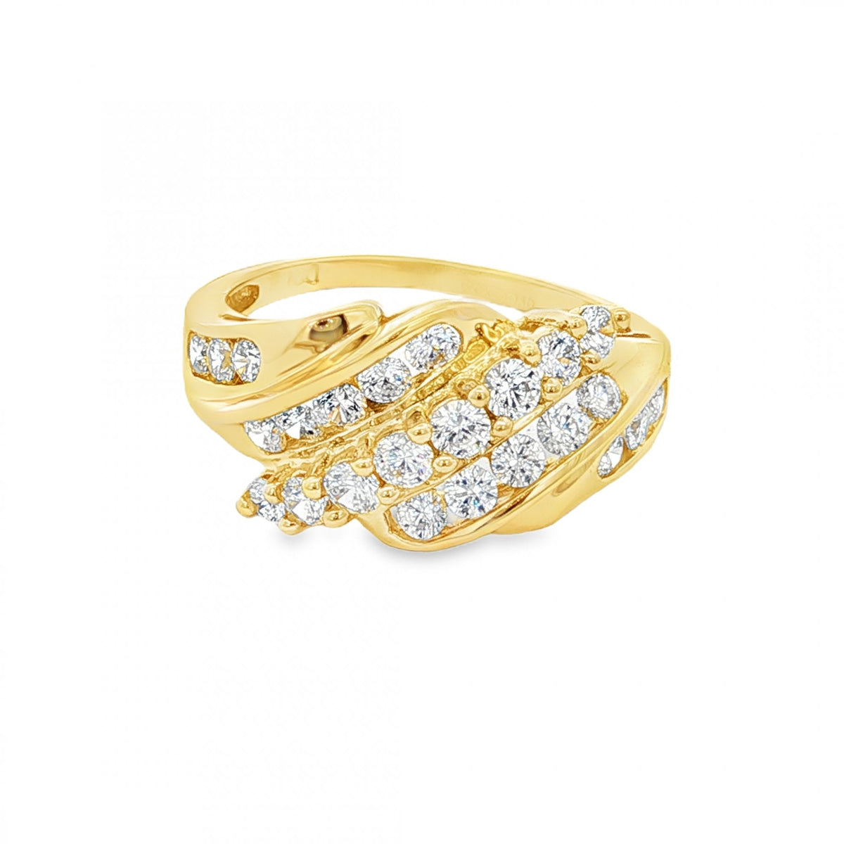 14ct Yellow Gold CZ Crossover Dress Ring - Size P - 3.7g