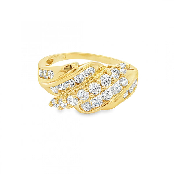 14ct Yellow Gold CZ Crossover Dress Ring - Size P - 3.7g