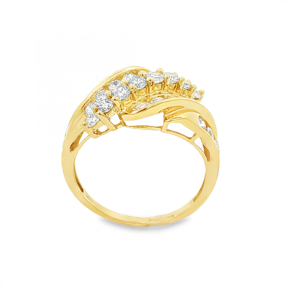 14ct Yellow Gold CZ Crossover Dress Ring - Size P - 3.7g