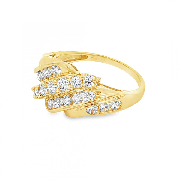 14ct Yellow Gold CZ Crossover Dress Ring - Size P - 3.7g