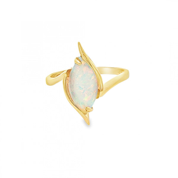 9ct Yellow Gold Marquise Opal Dress Ring - Size K - 2.2g