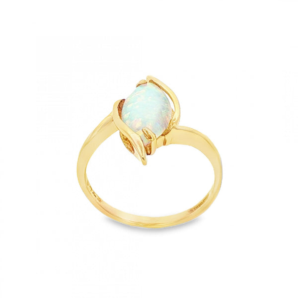 9ct Yellow Gold Marquise Opal Dress Ring - Size K - 2.2g