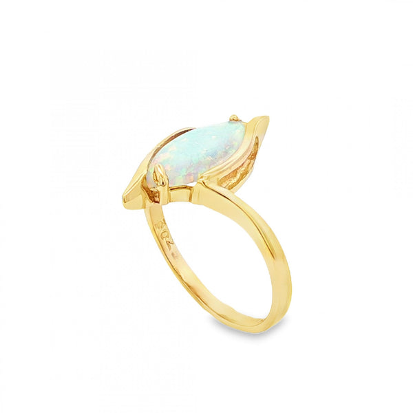 9ct Yellow Gold Marquise Opal Dress Ring - Size K - 2.2g